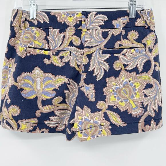 Ann Taylor Loft Navy Blue Paisley Shorts Linen Blend Floral Womens Size 0 - Picture 8 of 11